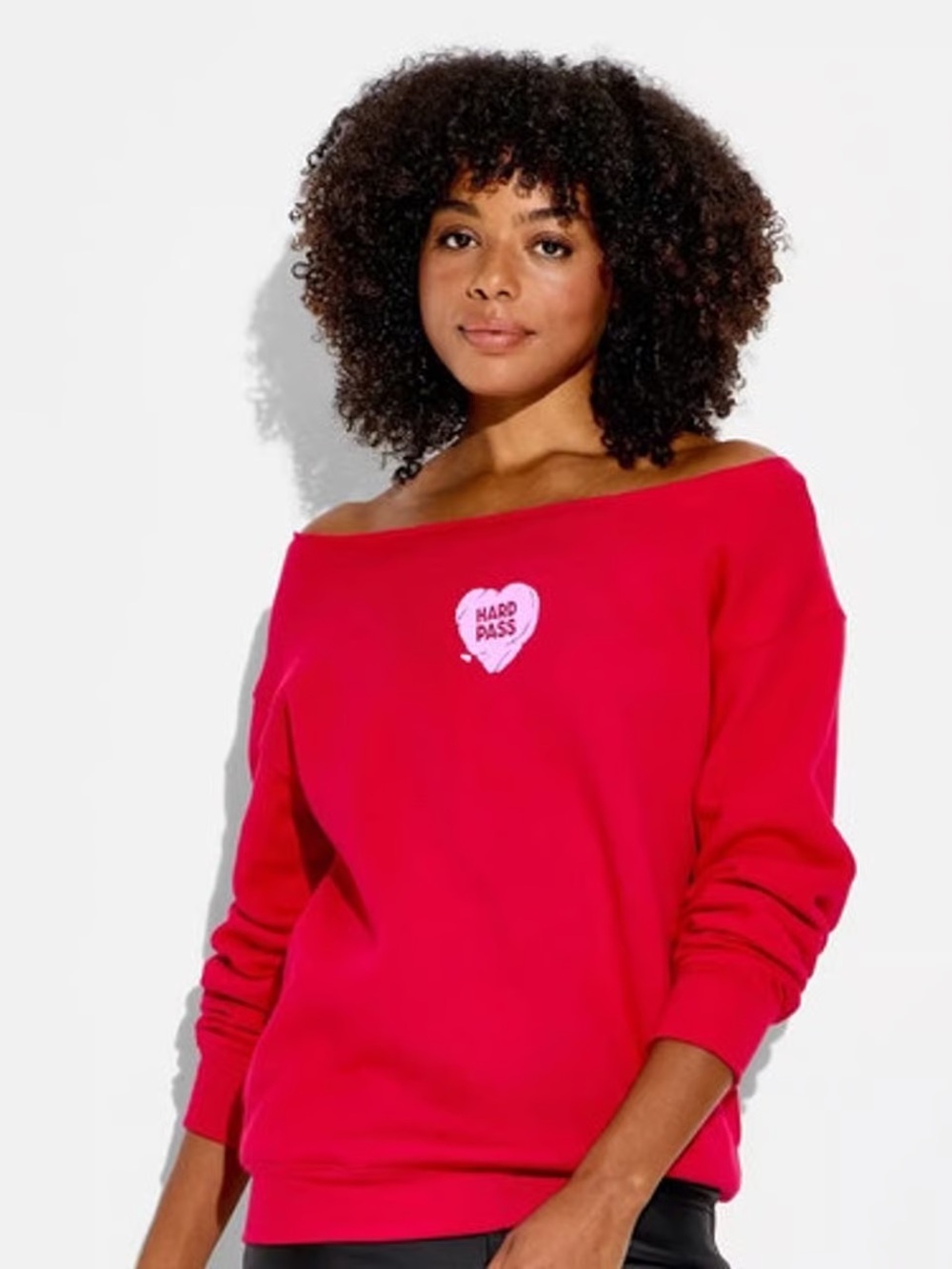 wild fable Off-the-Shoulder Red Sweatshirt with Heart Patch